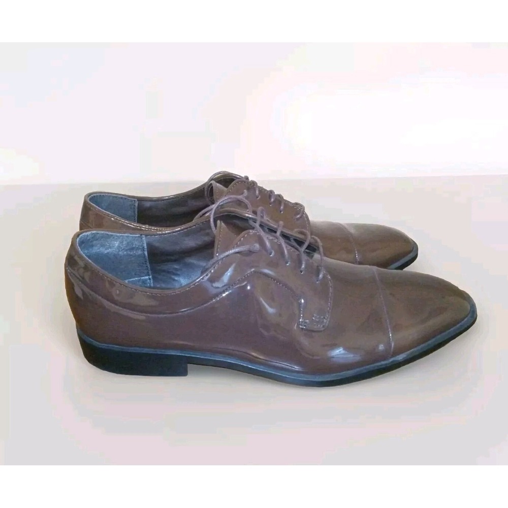 Unbranded Cap Toe Oxford Dress Shoes Mens 10 Brown Patent EG-1310M PT1006